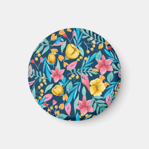 Botanische Aquarellfarbe: Blume, Blätter verzieren Magnet