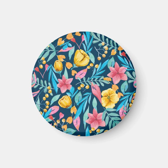 Botanische Aquarellfarbe: Blume, Blätter verzieren Magnet (Vorne)