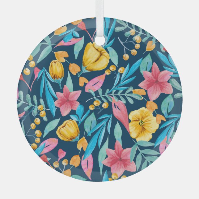 Botanische Aquarellfarbe: Blume, Blätter verzieren Ornament Aus Glas (Vorderseite)