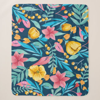 Botanische Aquarellfarbe: Blume, Blätter verzieren Sherpadecke