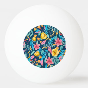 Botanische Aquarellfarbe: Blume, Blätter verzieren Tischtennisball