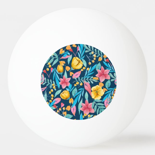 Botanische Aquarellfarbe: Blume, Blätter verzieren Tischtennisball (Vorderseite)