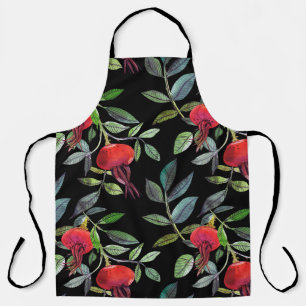 Botanische Aquarellfarbe zeichnend dogrose Muster. Schürze