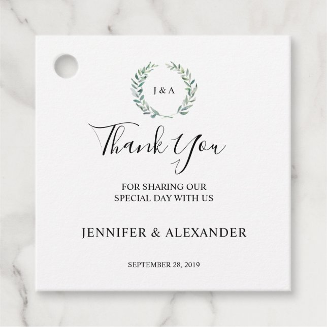 Botanische Aquarellfarben Blätter Danke für Ihre H Geschenkanhänger (Vorderseite)