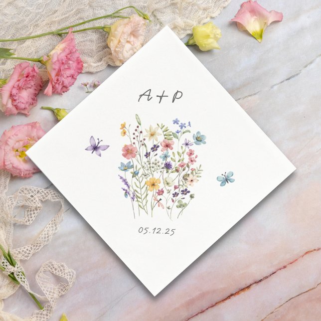 Botanische Aquarellfarben-Monogramm-Hochzeit Serviette (Von Creator hochgeladen)