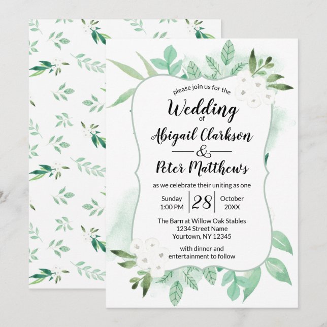 Botanische Aquarellfarben-Pflanze Hochzeit aus fri Einladung (Vorne/Hinten)