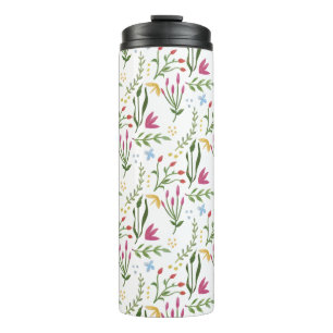 Botanische Aquarellfarben rot, gelb, blau Thermosbecher