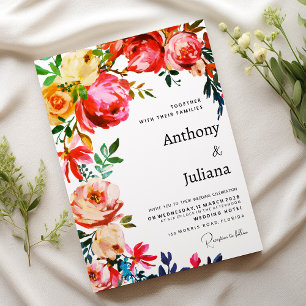 Botanische Aquarellfarbige florale Hochzeit  Einladung