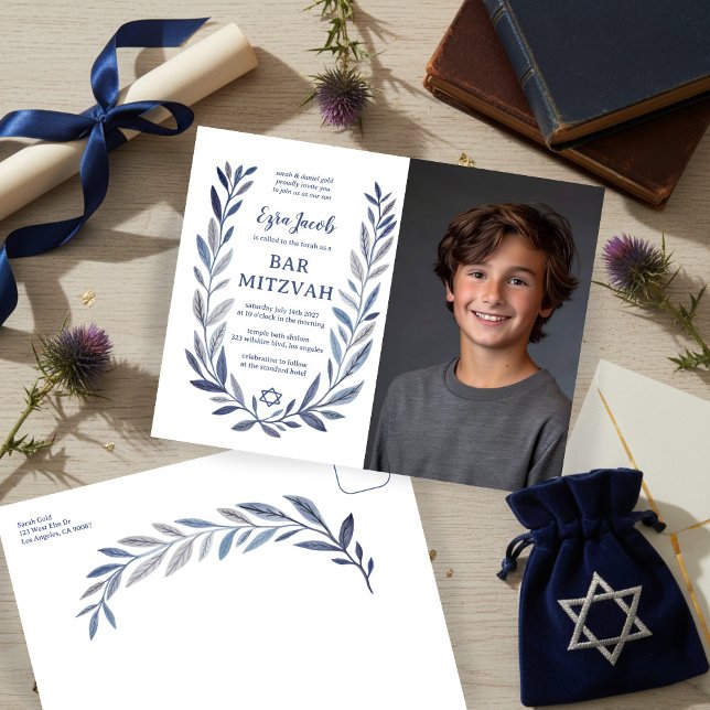 Botanische Aquarellfotografie INDIVIDUELLE FOTOS B Postkarte (Botanical Watercolor CUSTOM PHOTO Bat Bar Mitzvah Invitation Postcard
)