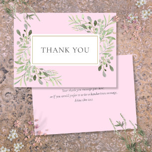 Botanische Aquarellgrüne Blumenrosa Dankeskarte