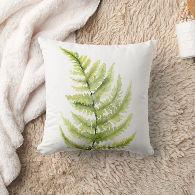 Botanische Aquarellgrüne Wälder Fern Leaf Kissen (Decke)