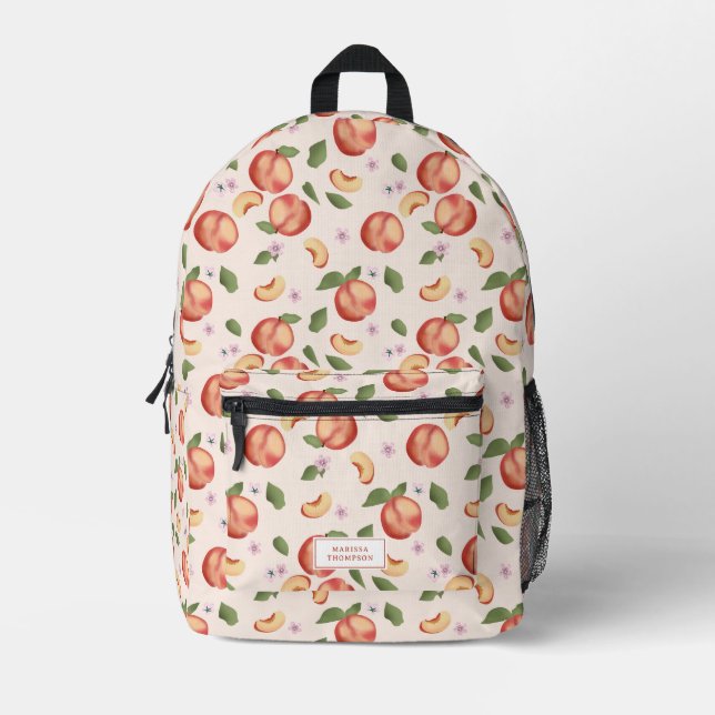 Botanische Aquarellpfirsiche & Blüten Bedruckter Rucksack (Vorderseite)