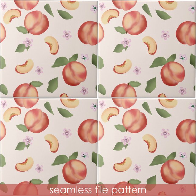 Botanische Aquarellpfirsiche & Blüten Fliese (Botanical Watercolor Peaches & Blossoms Ceramic Tile)