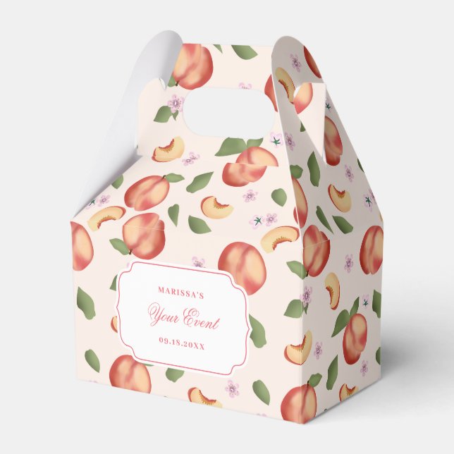 Botanische Aquarellpfirsiche & Blüten Geschenkschachtel (Vorderseite)