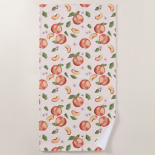 Botanische Aquarellpfirsiche & Blüten Strandtuch