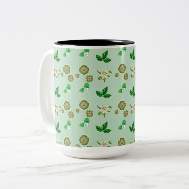 Botanische ästhetische Tasse - Grüner Blumencockta (Vorderseite Links)