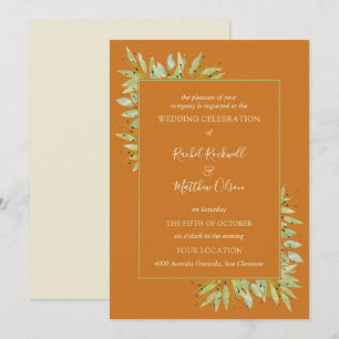 Botanische Auflage auf Ochre Hochzeitseinladungen
