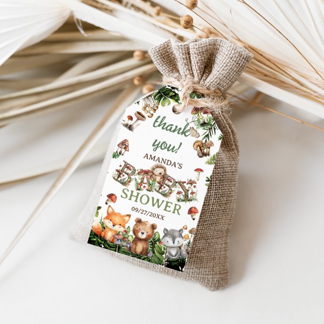 Botanische Baby-Dusche für Woodland Animals Vielen Geschenkanhänger (Von Creator hochgeladen)