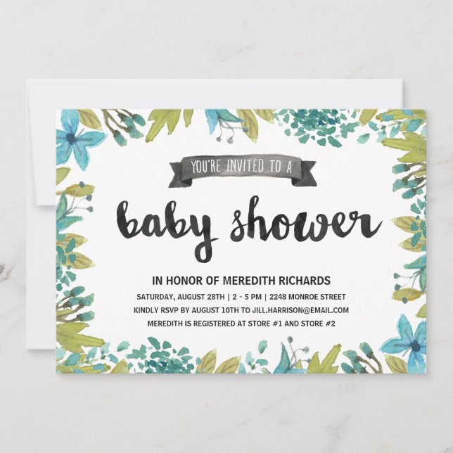 Botanische Babydusche Einladung (Vorderseite)