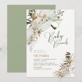 Botanische Babydusche mit grünem & goldenem Boho B Einladung