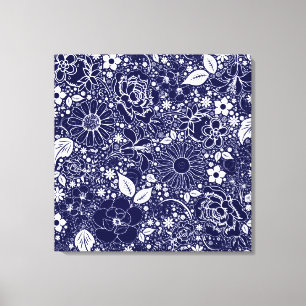 Botanische Beauties BLAU Wrapped Canvas Leinwanddruck