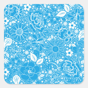 Botanische Beauties Light Blue Sq Aufkleber