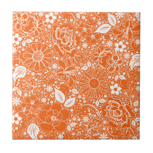 Botanische Beauties Orange Keramik Tile Fliese