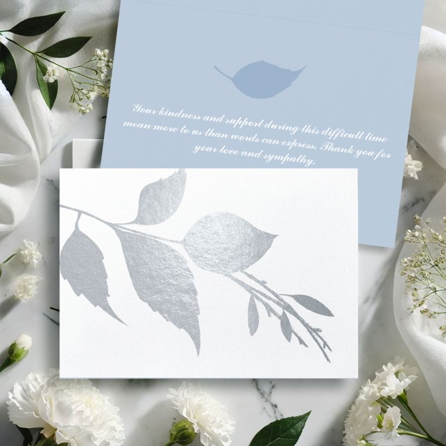 Botanische Beerdigung Dankeschön Karte (Funeral thank you cards silver foil leaves personalized inside.)