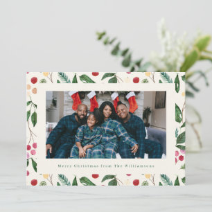 Botanische Beeren Grün Weihnachtsfamilienfoto Feiertagskarte