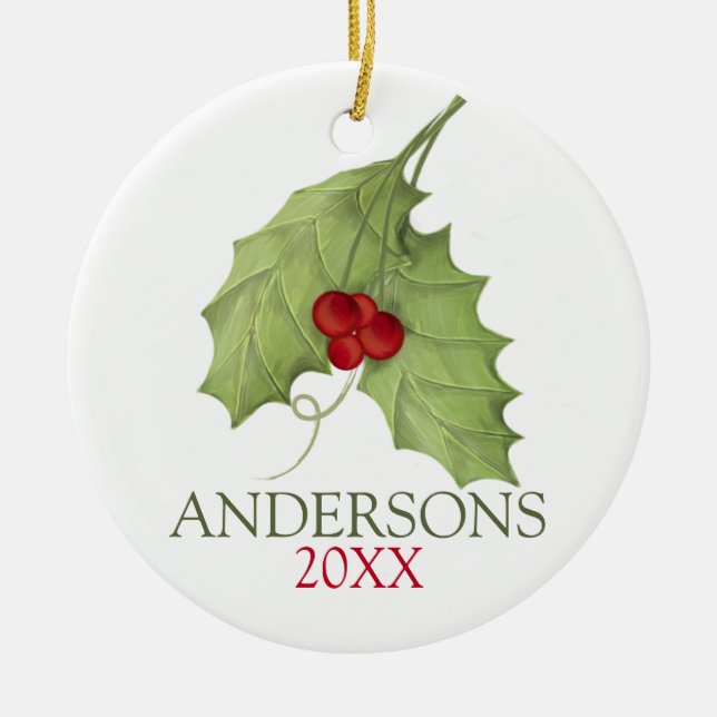 Botanische Berries Rustikale Feriengrüne Familie Keramik Ornament (Vorne)