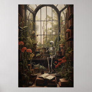 Botanische Bibliothek Skelett-Kunstprint, Dunkel Poster