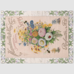 Botanische Bienen mit Vintagem Rosa Gelbblüten Seidenpapier
