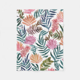 Botanische Blätter Aquarell | Florales farbenfrohe Fleecedecke