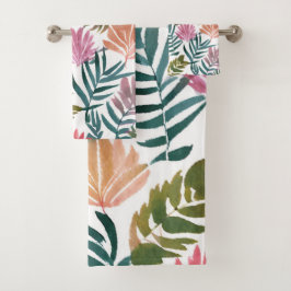 Botanische Blätter Aquarell | Florales Farbige Bla Badhandtuch Set