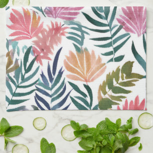 Botanische Blätter Aquarell   Florales Farbige Bla Geschirrtuch