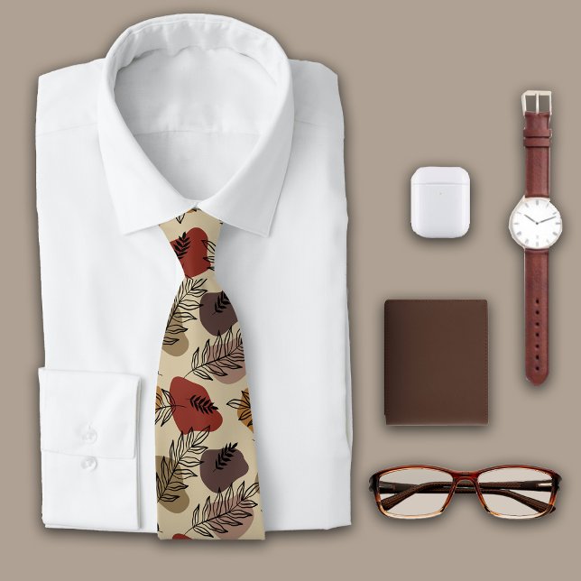 Botanische Blätter auf Khaki Monogram Krawatte (Von Creator hochgeladen)