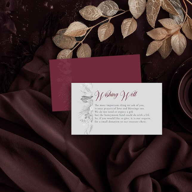 Botanische Blätter aus Burgund, die gut wollen Begleitkarte (Wishing Well Insert Card in Burgundy and Grey from the Foliage Duet Collection by Darling & May)