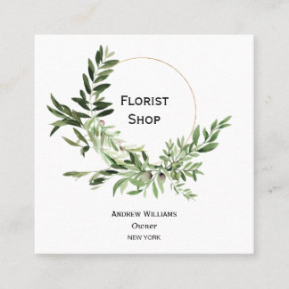Botanische Blätter aus Grünholz Florist Quadratische Visitenkarte