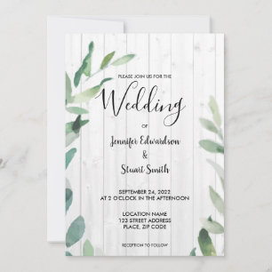Botanische Blätter aus rustikalem Holz Hochzeit Einladung