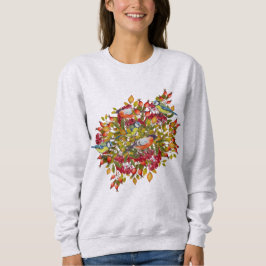 Botanische Blätter Beeren und Vögel Herbst Sweatshirt