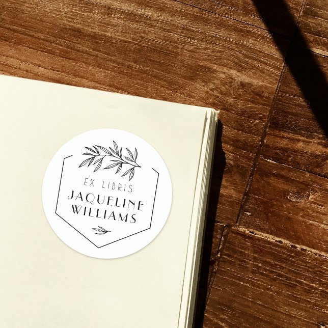 Botanische Blätter Bibliothek Buch Ex Libris Custo Runder Aufkleber (Von Creator hochgeladen)