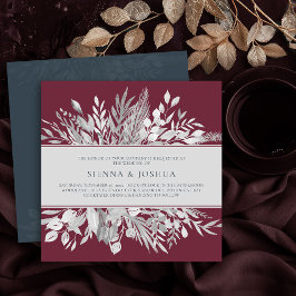 Botanische Blätter Burgund Gray Square Wedding Einladung