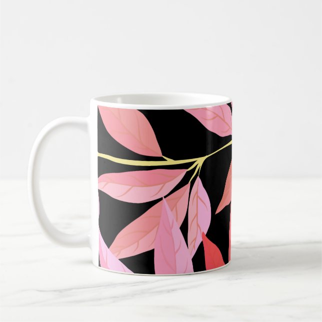 Botanische Blätter, farbenfrohe nahtlose Muster. Kaffeetasse (Links)