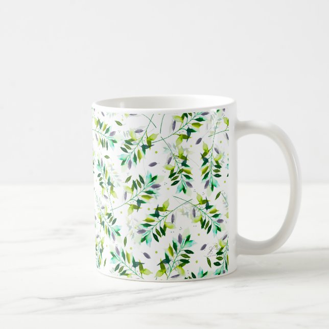 Botanische Blätter für Violett und grünes Wasser Kaffeetasse (Rechts)