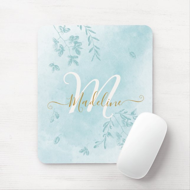 Botanische Blätter für Wasserfarben Foliage Blue M Mousepad (Mit Mouse)