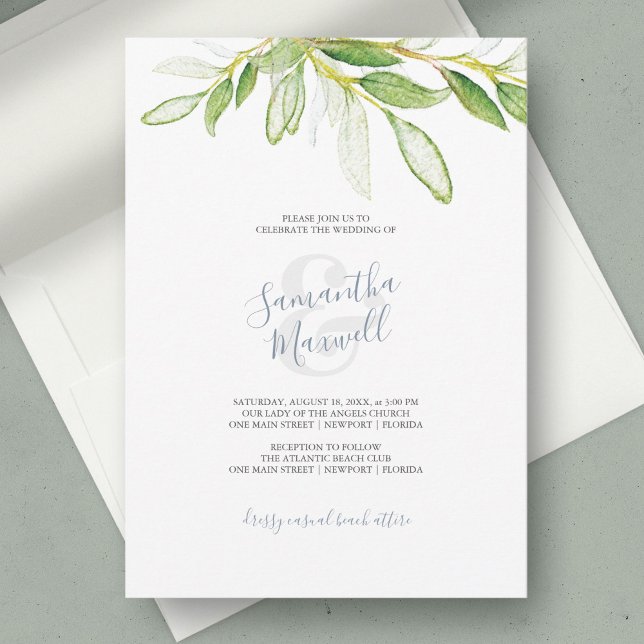 Botanische Blätter Garten Hochzeit Einladung (watercolour wedding invitations designed with hand painted greenery)