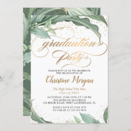 Botanische Blätter Gold-Script-Graduierungspartei Einladung