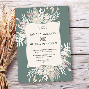 Botanische Blätter Hochzeitseinladung im Salbeigrü Einladung