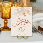 Botanische Blätter-Hochzeitstabelle Tischnummer<br><div class="desc">Creme Tisch Nummer Karte mit eleganter Kalligraphie und individueller Nummer. Dieses botanische Design hat ein Baumkronen von Aquarellblättern mit gehärtetem Blumenstrauß in Rost Zimtcreme Mandelgelb und Gold. Elegantes, grünes Design mit modernem Stil und einer reichen, warmen und erdigen Farbpalette. Bitte stöbern Sie in meinem Shop - Foliage Duet Kollektion -...</div>
