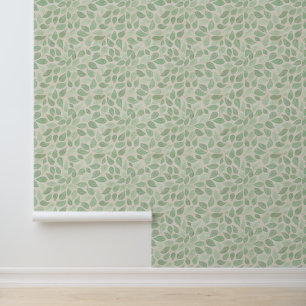 Botanische Blätter in Aquarelltönen, grün auf Beig Tapete
